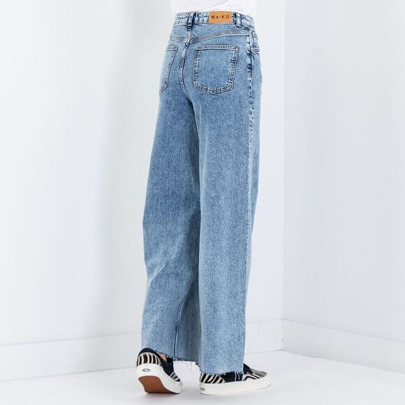 NA-KD Blue High Rise Raw Hem Denim Wide Leg Jeans Size 34 - Picture 2 of 8